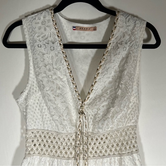 Azaka Paris white lacy crochet grecian sundress sz M/L tassels coquette - Picture 2 of 14